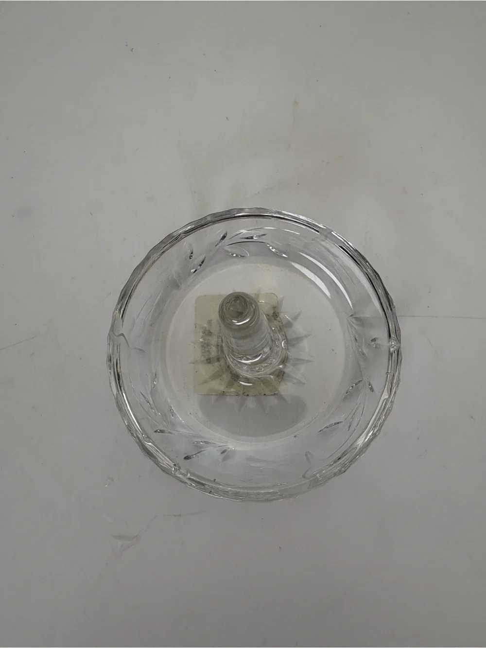 Hungarian Etched Crystal Clear Round Ring Holder Dish